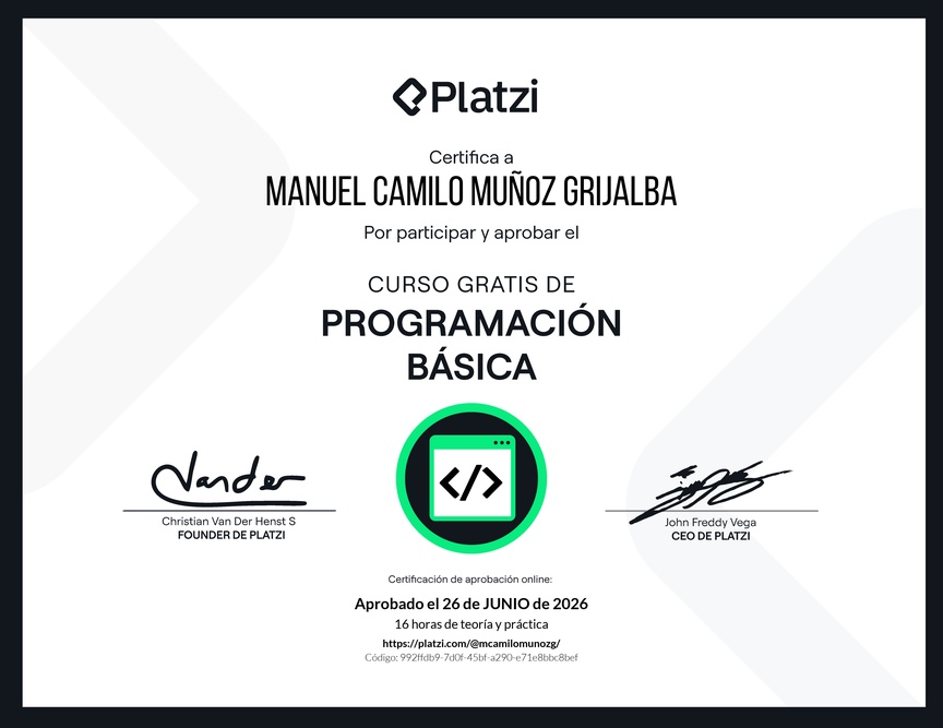 Diploma del Curso Gratis de Programación Básica