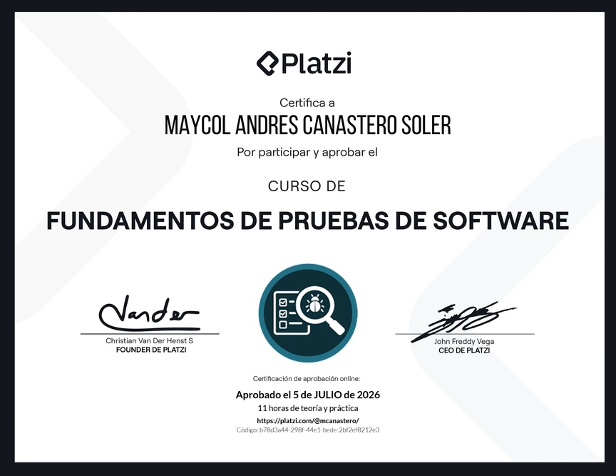 Diploma del Curso de Fundamentos de Pruebas de Software
