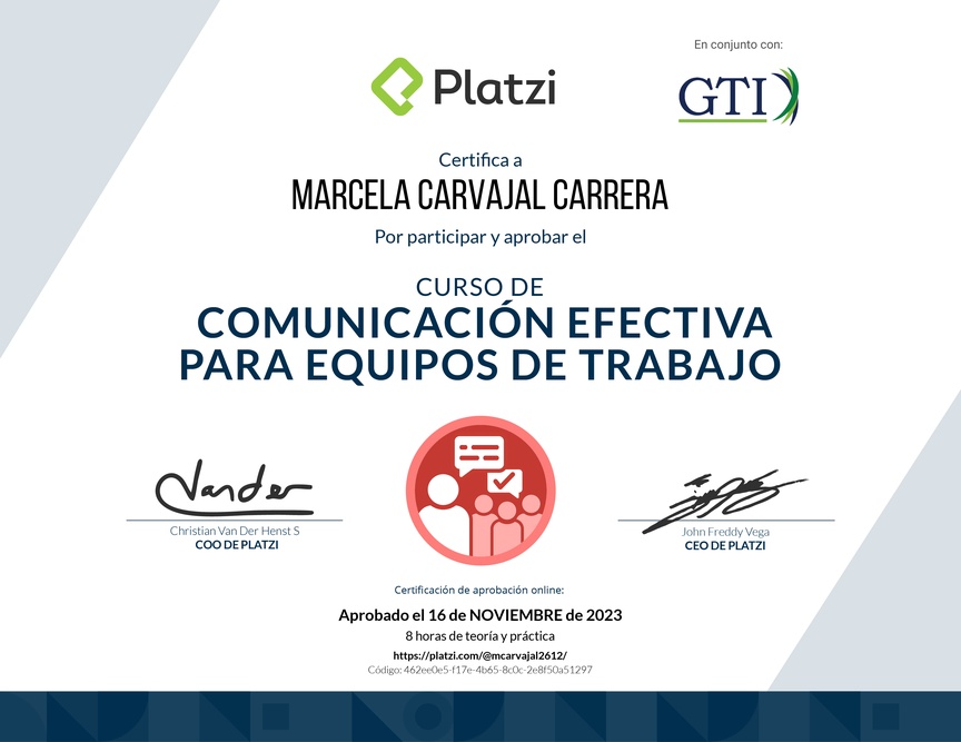Diploma del Curso de Comunicación Efectiva para Equipos de Trabajo