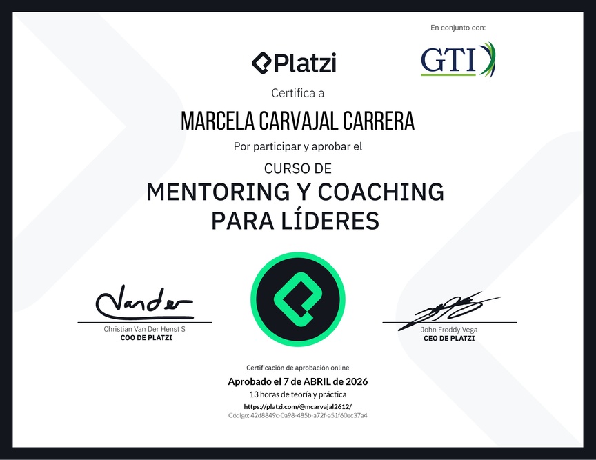 Diploma del Curso de Mentoring y Coaching para Líderes