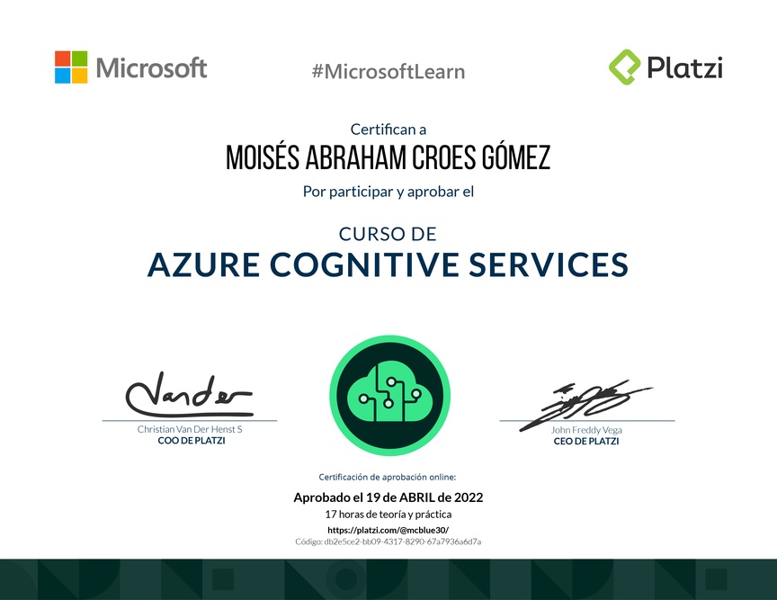 Diploma del Curso de Azure Cognitive Services