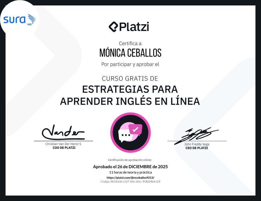 Diploma del Curso Gratis de Estrategias para Aprender Inglés en Línea