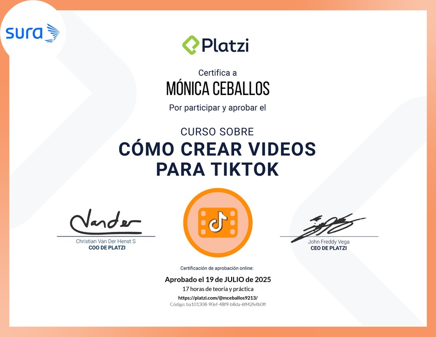 Diploma del Curso para Crear Videos Creativos en TikTok