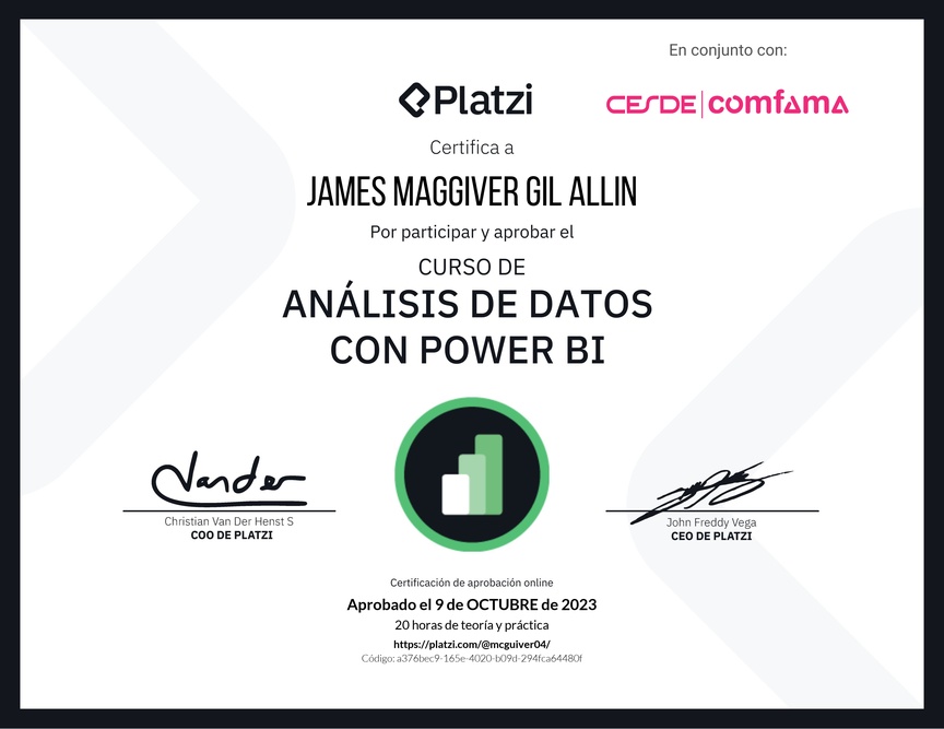 Diploma del Curso de Análisis de Datos con Power BI