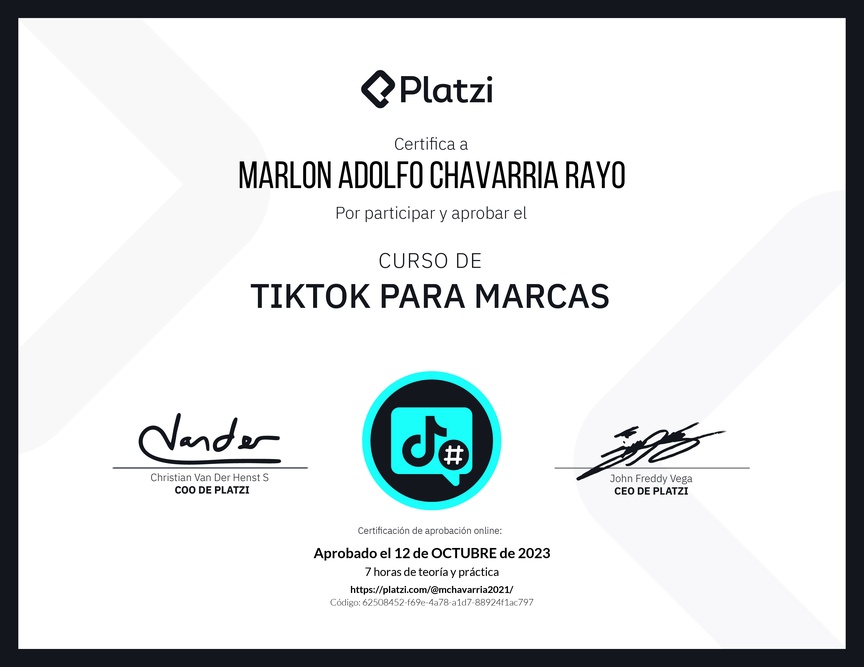 Diploma del Curso de Optimización de Estrategias de Marca en TikTok