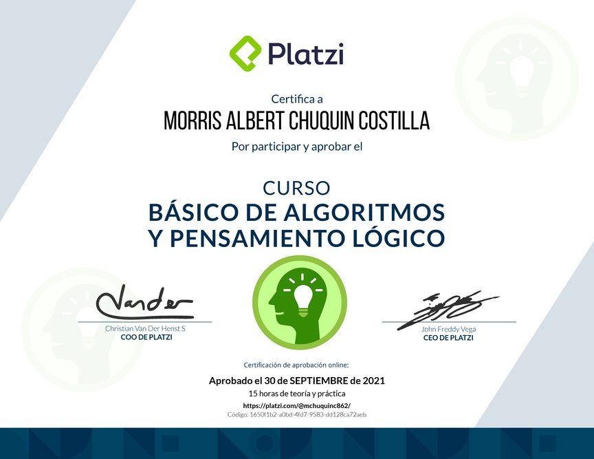 Diploma del Curso Básico de Algoritmos y Pensamiento Lógico
