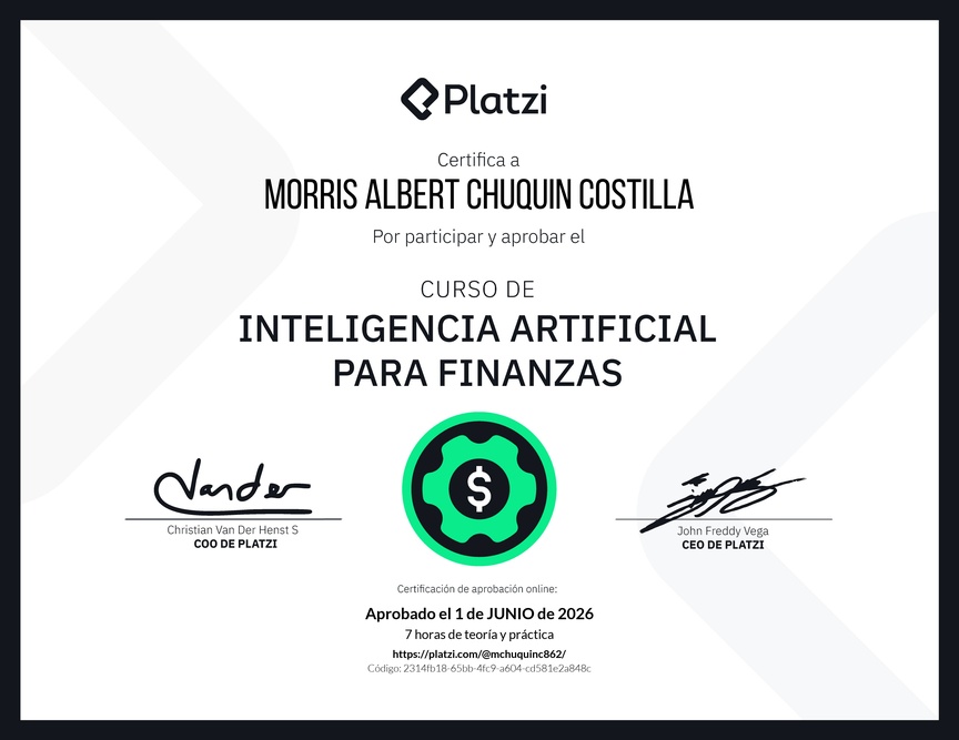 Diploma del Curso de Inteligencia Artificial para Finanzas