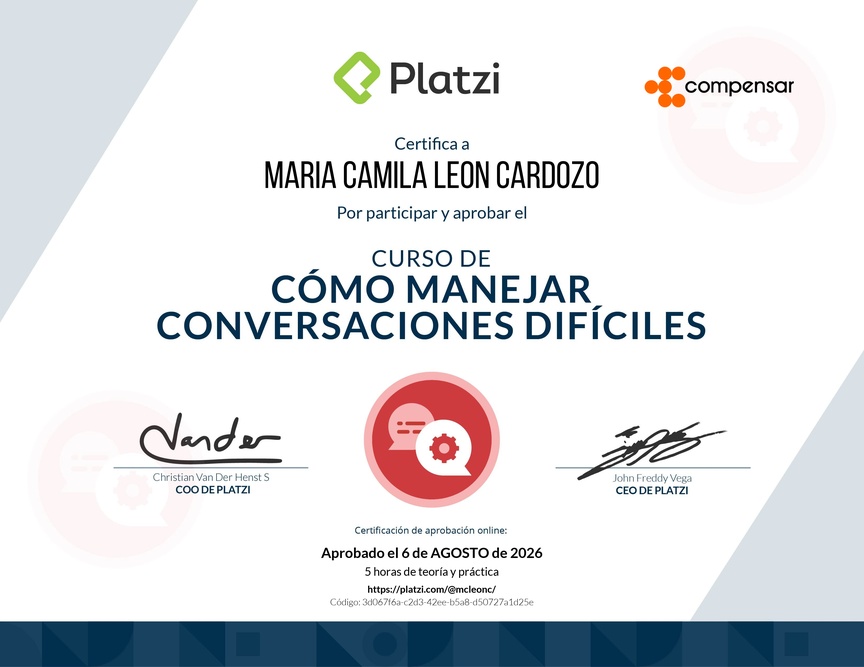 Diploma del Curso de Cómo Manejar Conversaciones Difíciles con Clientes