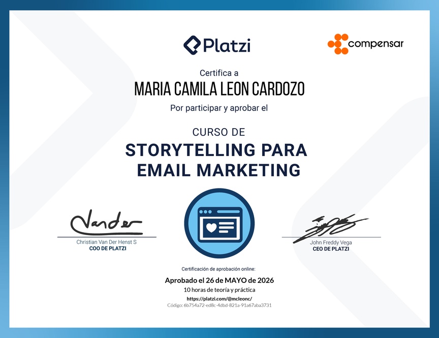 Diploma del Curso de Técnicas de Storytelling en Email Marketing