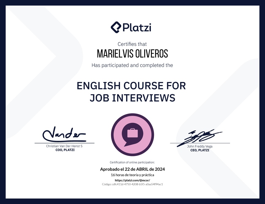 Diploma del Curso de Inglés para Entrevistas de Trabajo