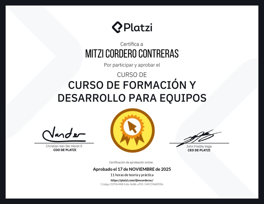 Diploma del Curso de Formación y Desarrollo para Equipos
