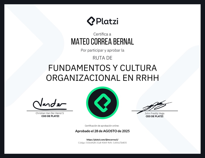 Diploma de la Ruta de Aprendizaje de Fundamentos y Cultura Organizacional en RRHH