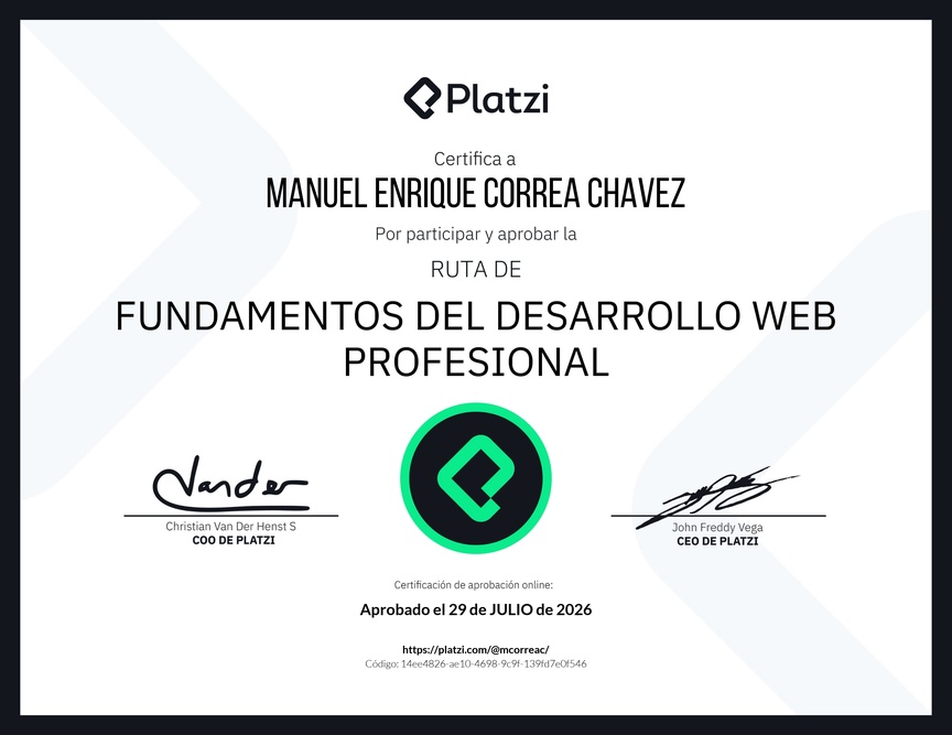 Diploma de la Ruta de Aprendizaje de Fundamentos del Desarrollo Web Profesional