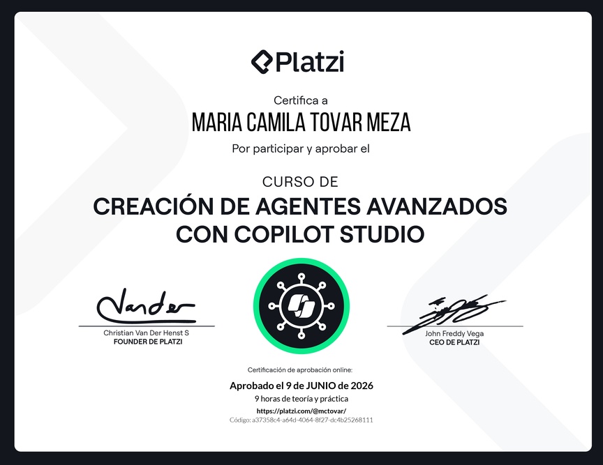 Diploma del Curso de Creación de Agentes Avanzados con Microsoft Copilot Studio