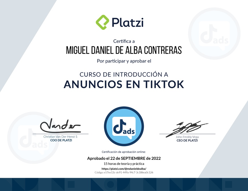 Diploma del Curso de Anuncios en TikTok