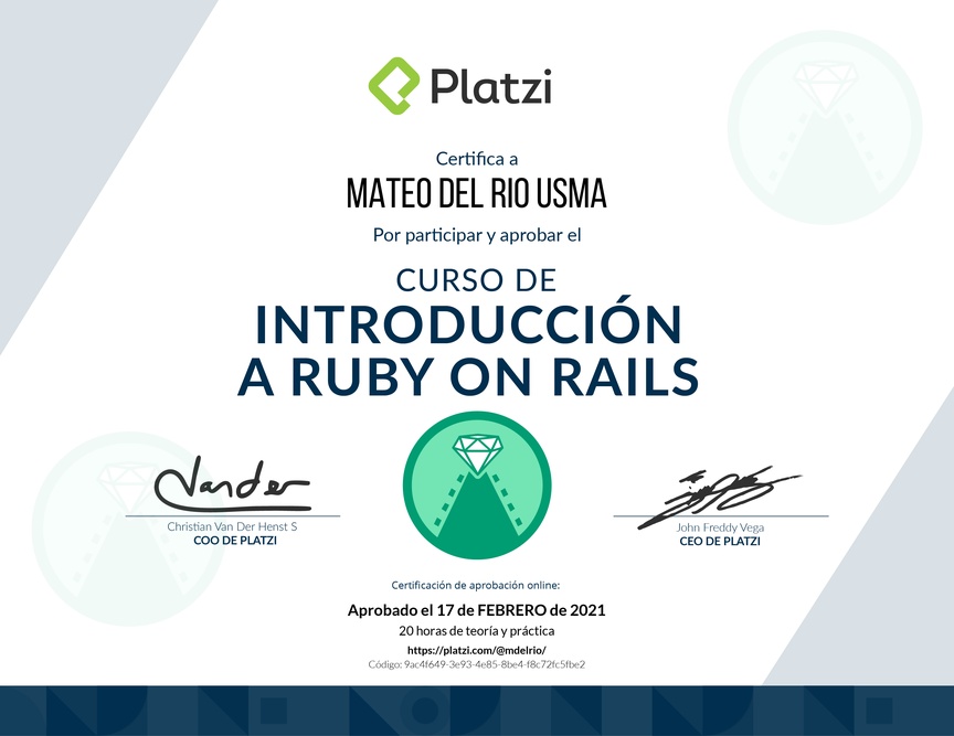 Diploma del Curso de Introducción a Ruby on Rails