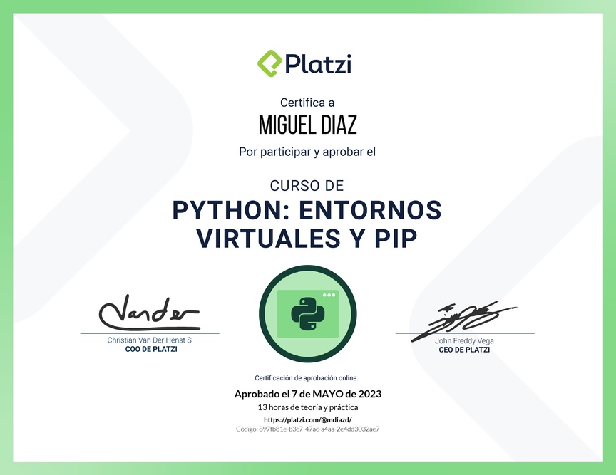 Diploma del Curso de Python: PIP y Entornos Virtuales