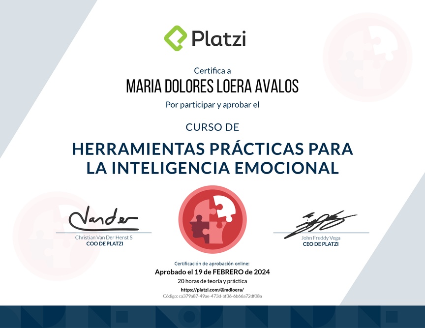 Diploma del Curso Herramientas Prácticas para la Inteligencia Emocional