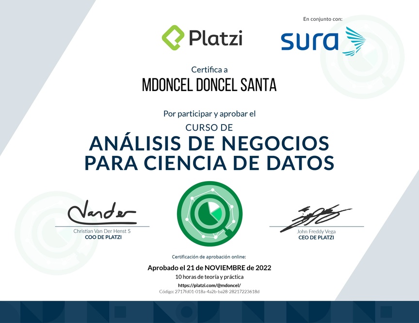 Diploma del Curso de Análisis de Negocios para Ciencia de Datos