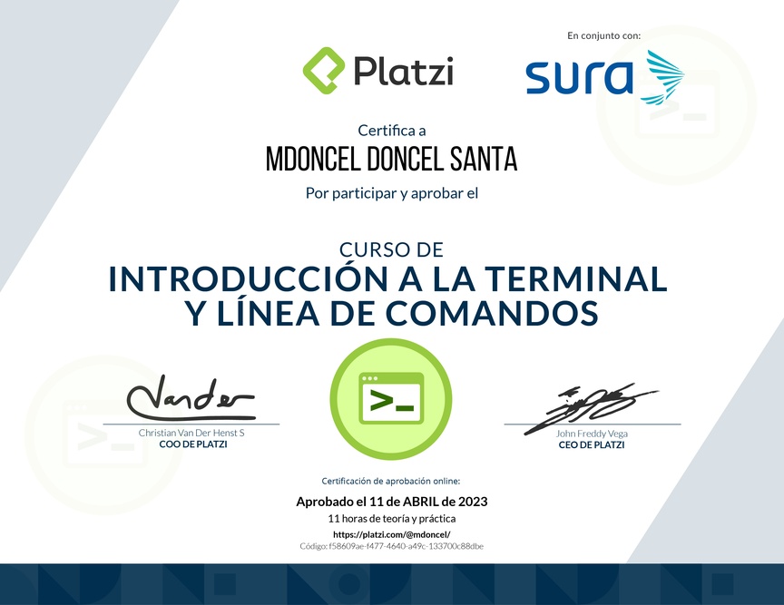 Diploma del Curso de Introducción a la Terminal y Línea de Comandos