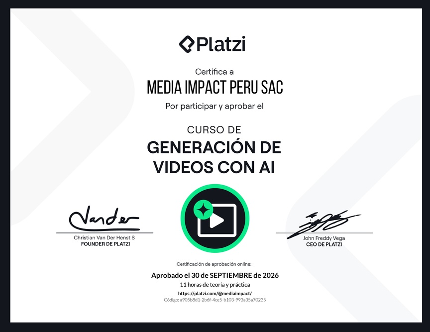 Diploma del Curso de Generación de Videos con IA