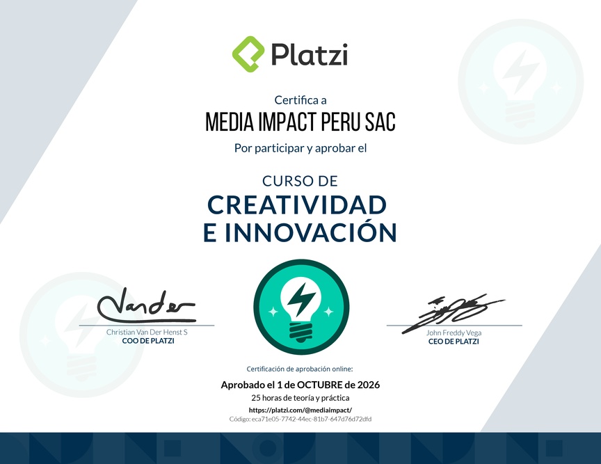Diploma del Curso de Creatividad e Innovación