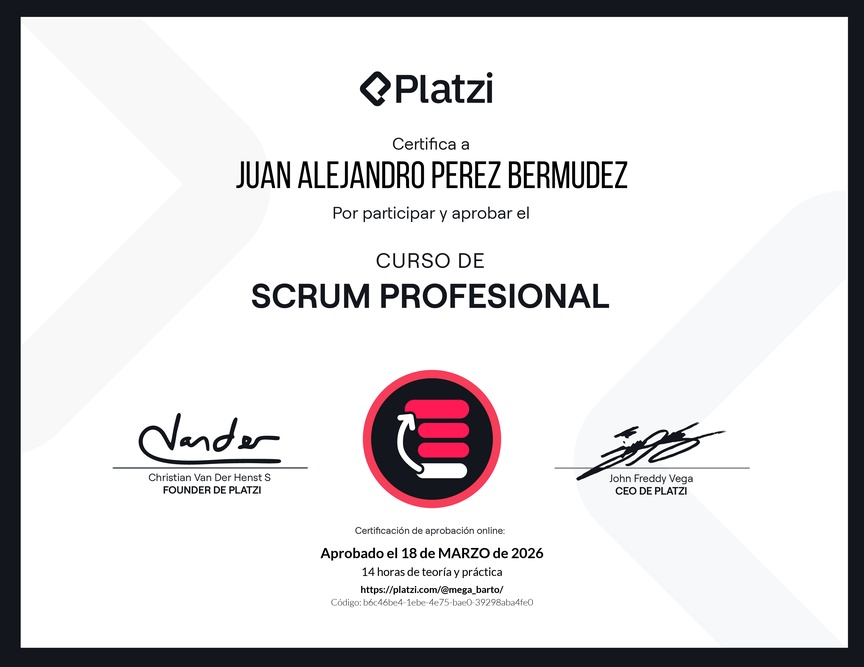 Diploma del Curso de Scrum Profesional