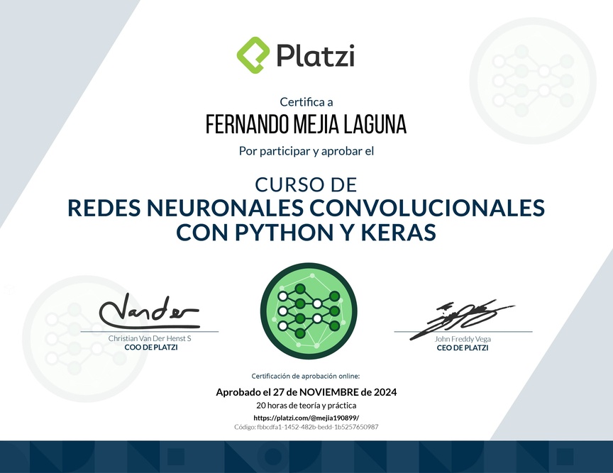 Diploma del Curso de Redes Neuronales Convolucionales con Python y Keras