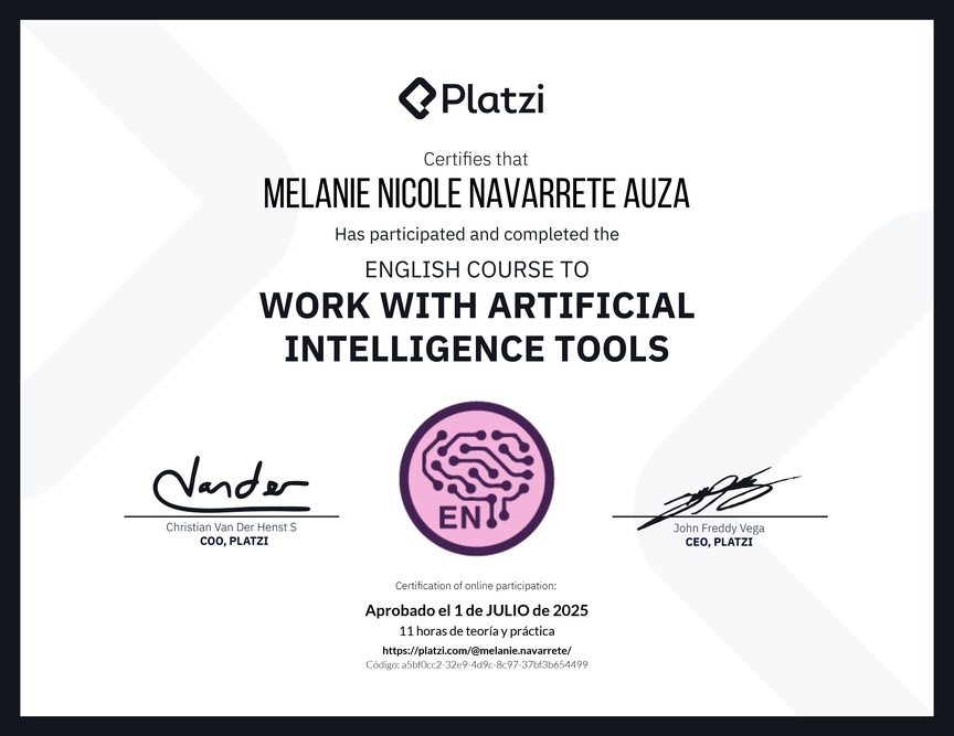 Diploma del Curso de Inglés para el Uso de Inteligencia Artificial