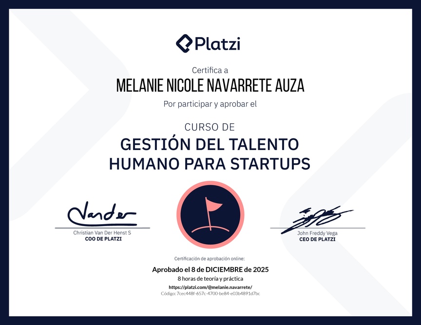 Diploma del Curso de Gestión del Talento Humano para Startups