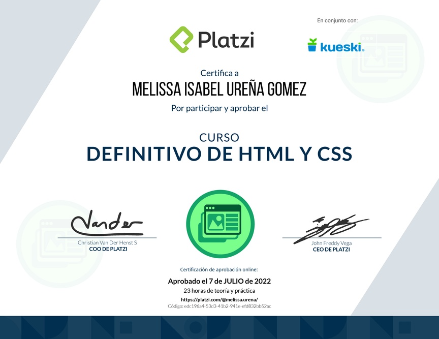 Diploma del Curso Definitivo de HTML y CSS