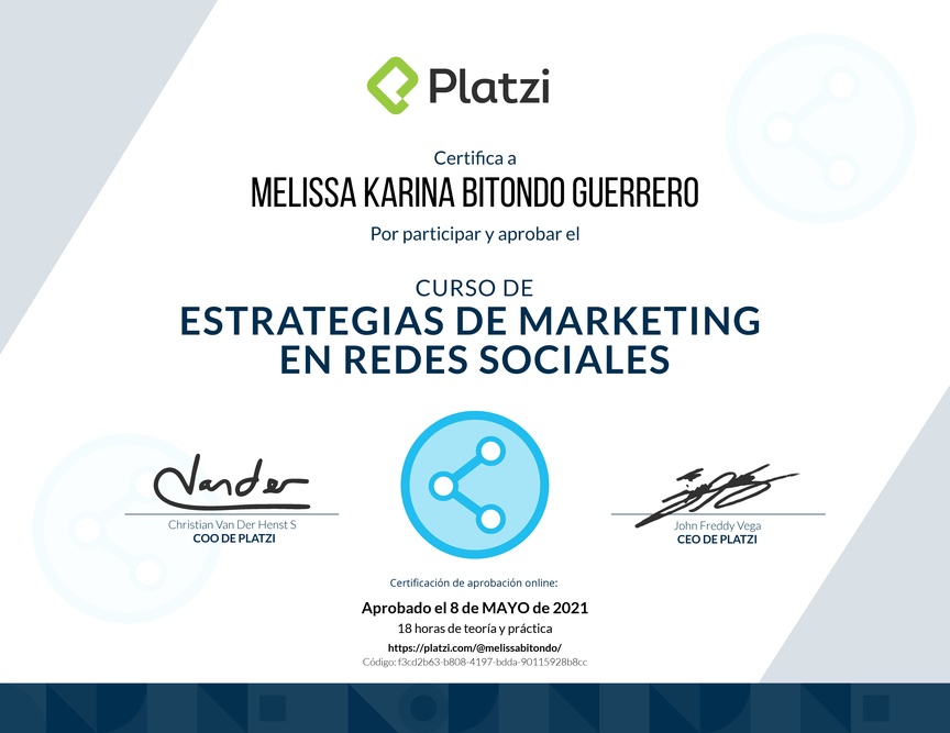 Diploma del Curso de Estrategias de Marketing en Redes Sociales