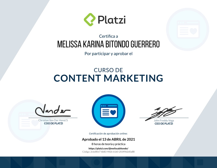 Diploma del Curso de Content Marketing
