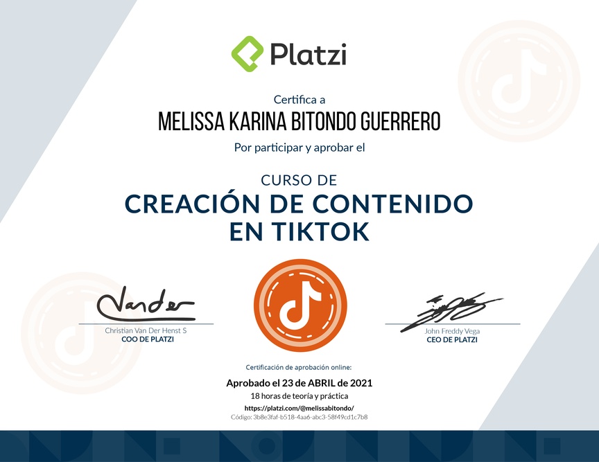 Diploma del Curso de Creación de Contenido en TikTok