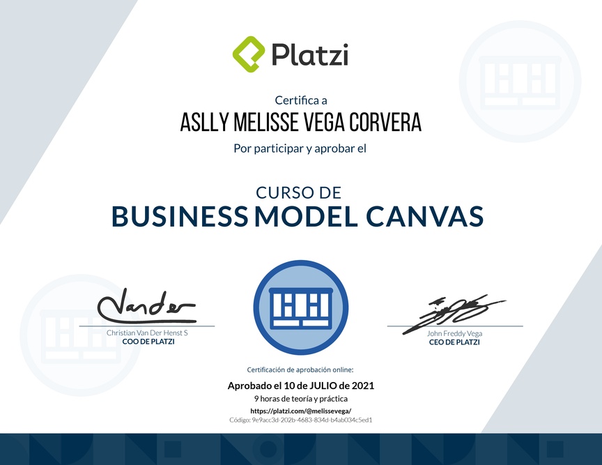 Diploma del Curso de Business Model Canvas
