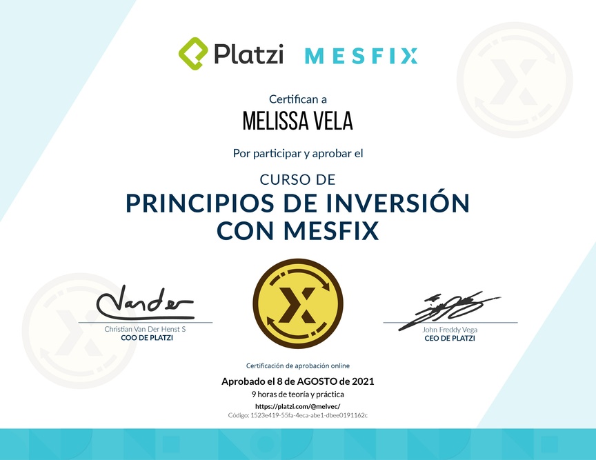 Diploma del Curso de Principios de Inversión con Mesfix