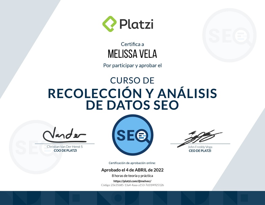 Diploma del Curso de Recolección y Análisis de datos SEO