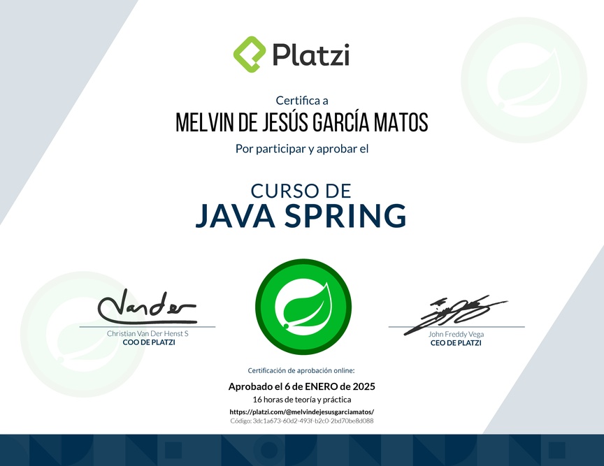 Diploma del Curso de Java Spring