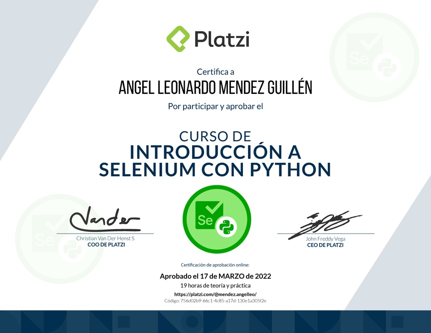Diploma del Curso de Introducción a Selenium con Python