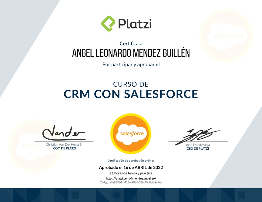 Diploma del Curso de CRM con Salesforce