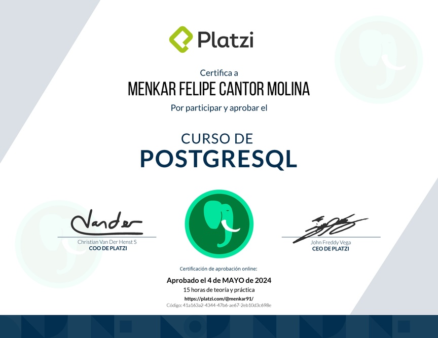 Diploma del Curso de PostgreSQL