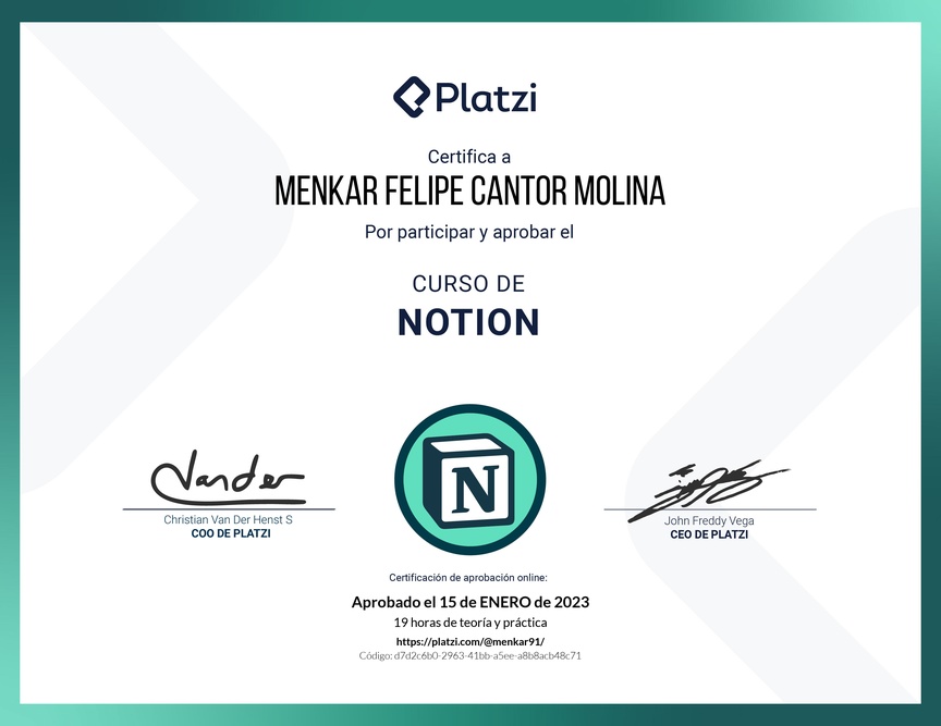 Diploma del Curso de Notion