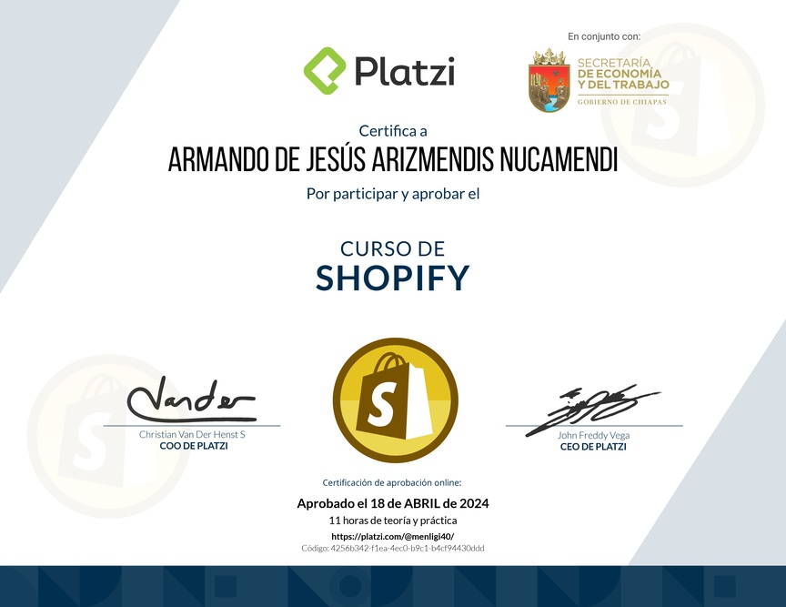 Diploma del Curso de Shopify