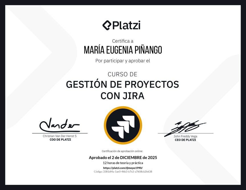 Diploma del Curso de Gestión de Proyectos con Jira