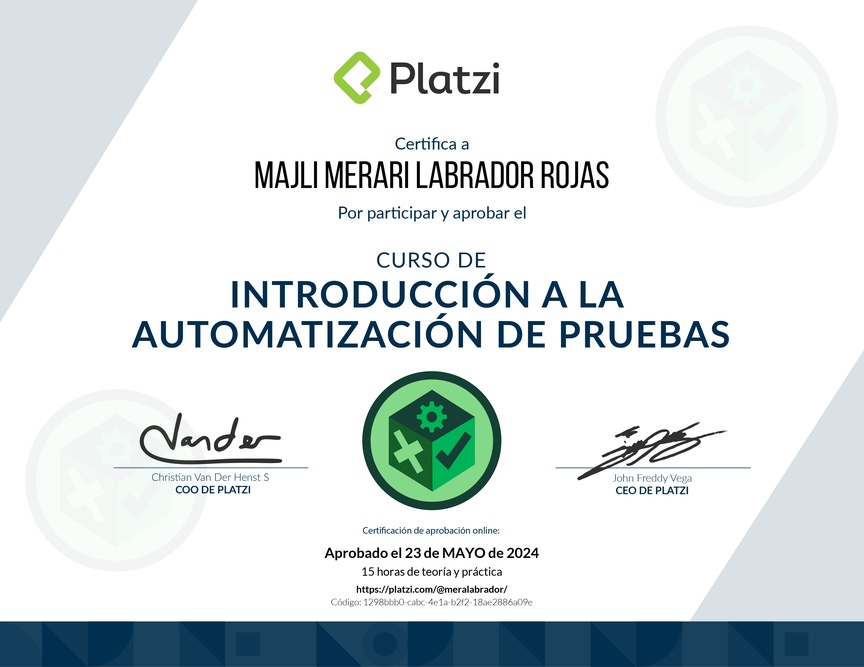 Diploma del Curso de Introducción a la Automatización de Pruebas