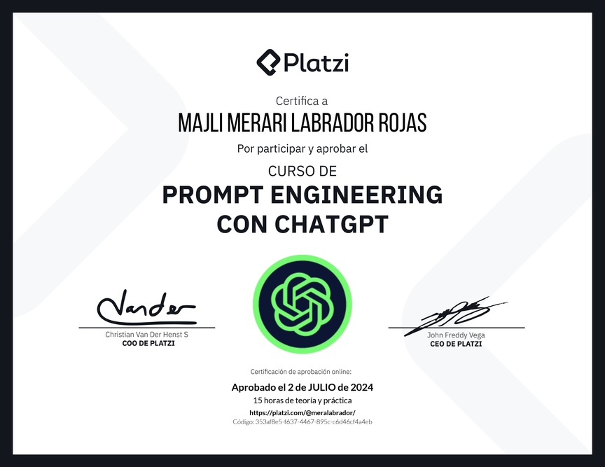 Diploma del Curso de Prompt Engineering con ChatGPT
