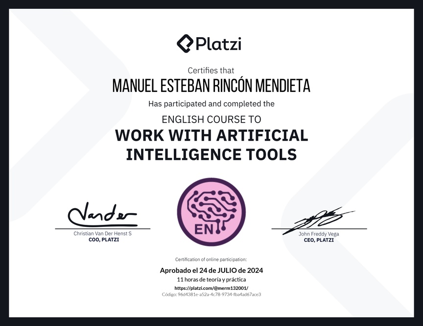 Diploma del Curso de Inglés para el Uso de Inteligencia Artificial