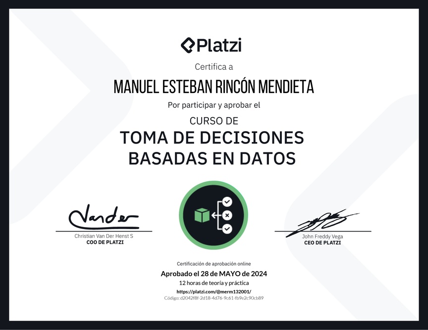 Diploma del Curso de Toma de Decisiones Basadas en Datos