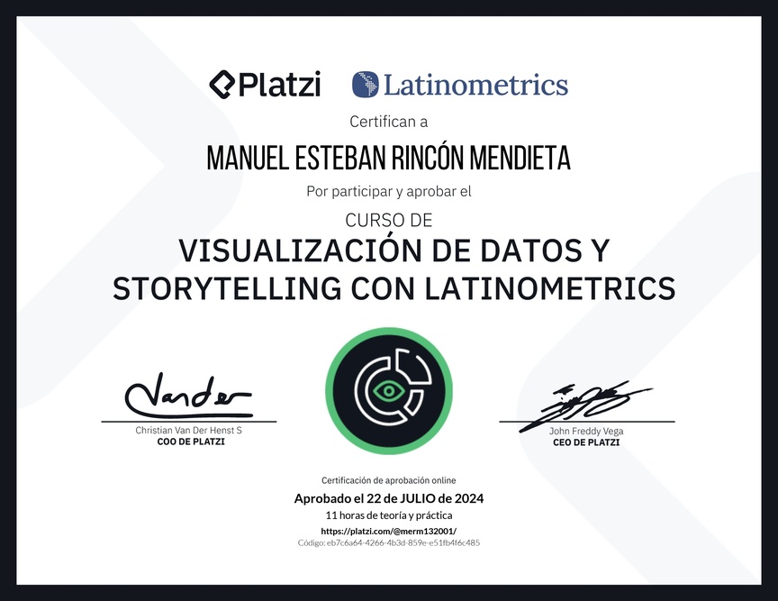 Diploma del Curso de Visualización de Datos y Storytelling con Latinometrics