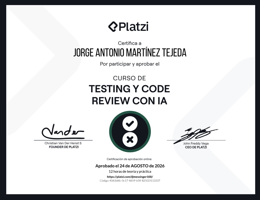 Diploma del Curso de Testing y Code Review con AI